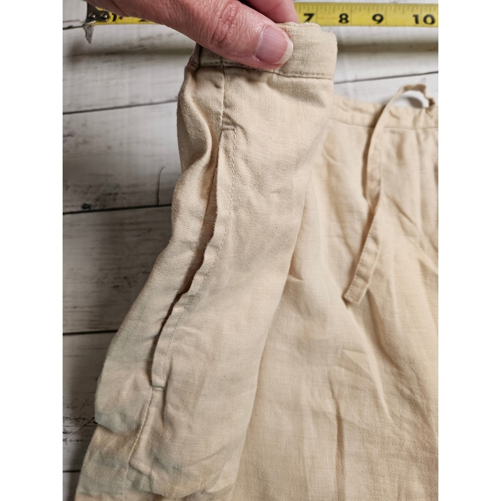 Laura Ashley Tan Beige 100% Linen Midi Skirt Size 10 Drawstring Pockets - Picture 2 of 7